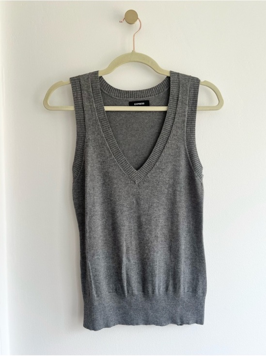 Express Jackets & Blazers - Express Charcoal Gray V-Neck Knit Sweater Vest | Women’s (S)